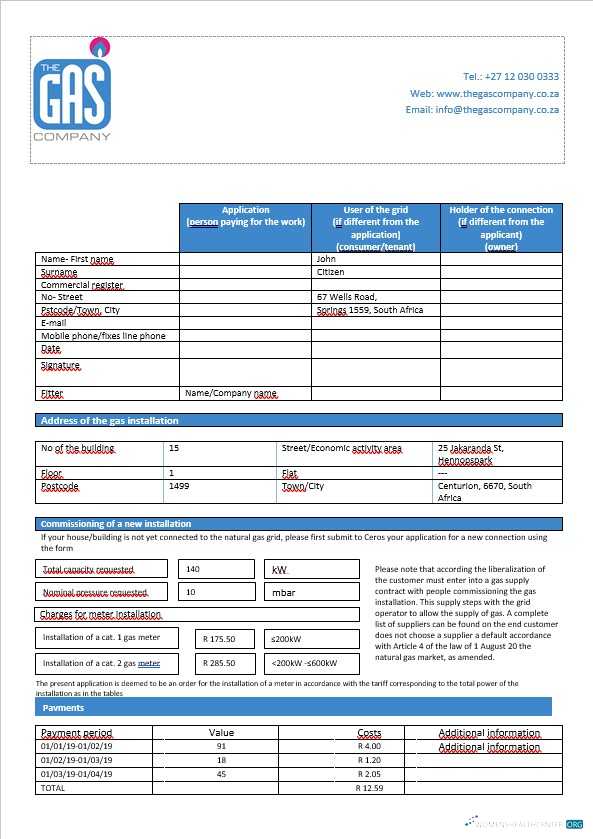 download download South Africa The GAS Company gas bill in Word format
